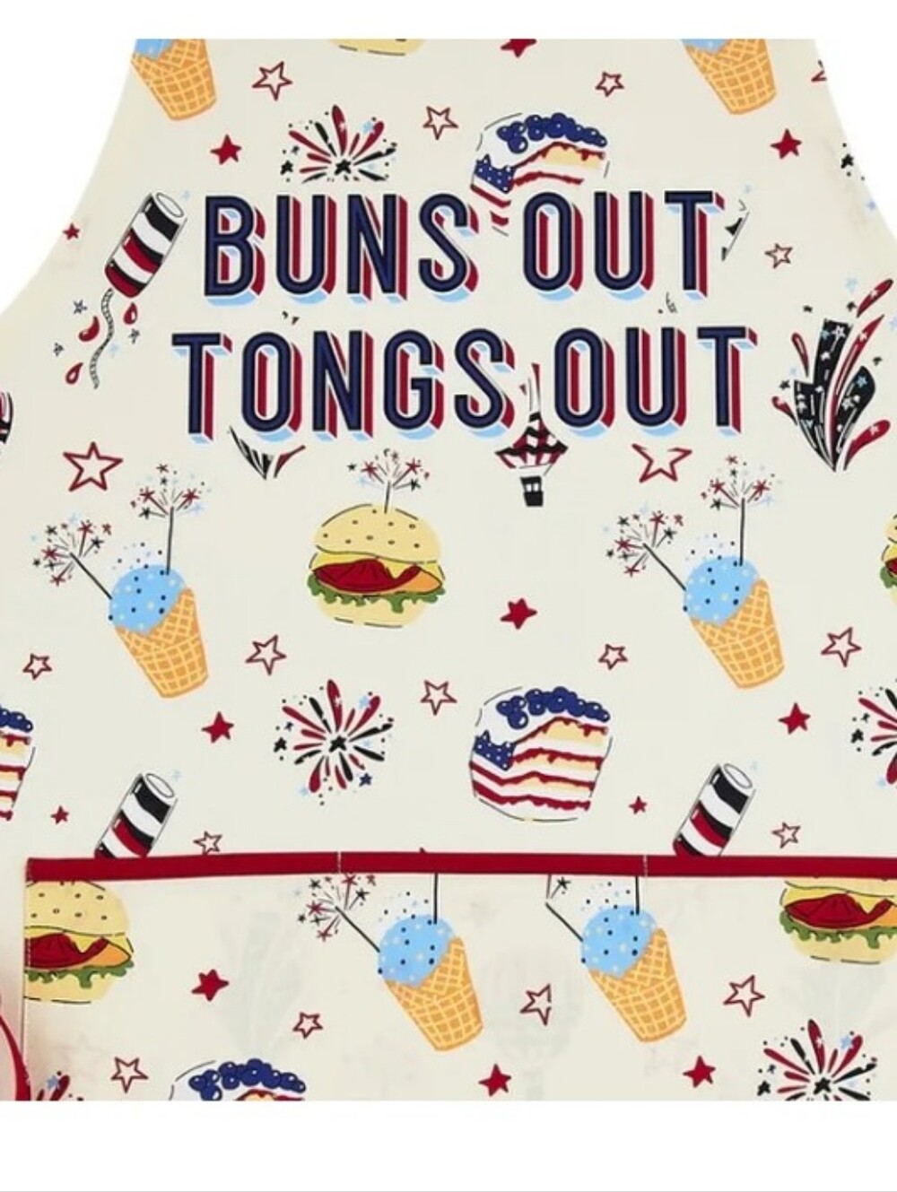 WAY TO CELEBRATE! Buns Out Tongs Out Grilling Apron, One Size - Red/White/Blue